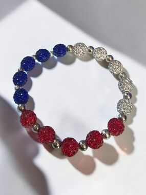 Sparkling Red, White & Blue Crystal Bead Stretch Bracelet